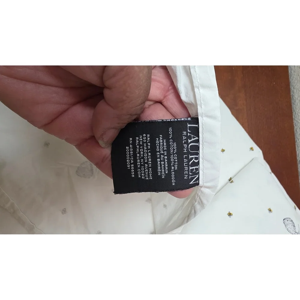 Lauren Ralph Lauren Bee Full Flat Sheet White Beehive Print‎ Cottagecore Bedding